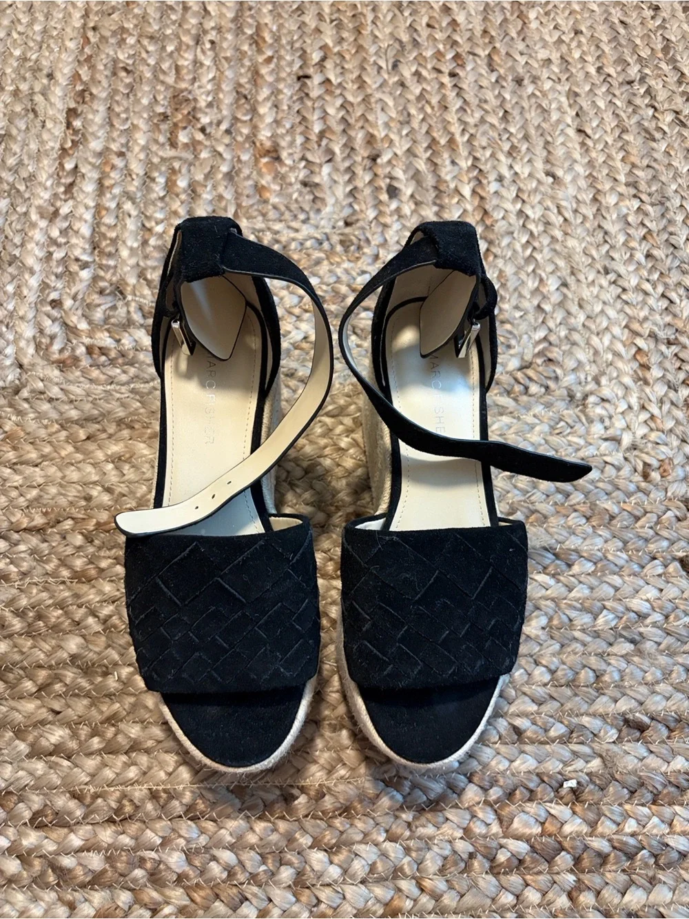 Marc Fisher Black Suede Ankle-Strap Women's Espadrille Sandals